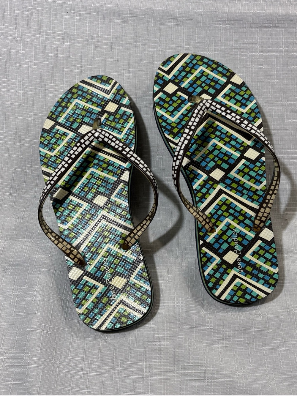 Size 9 - Vera Bradley Turquoise Herringbone Fiat Sandals Jelly Straps